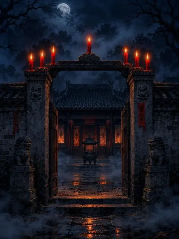 《义庄守夜人》短剧封面，悬疑题材